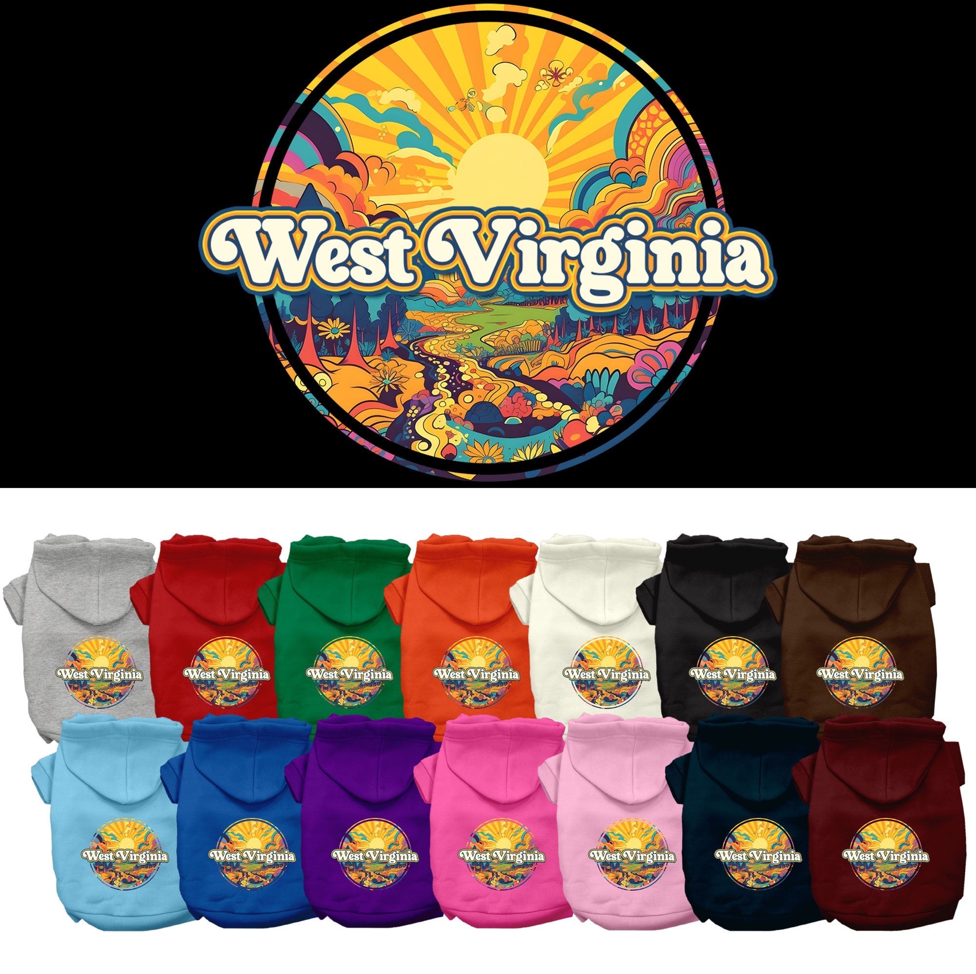 Pet Dog & Cat Screen Printed Hoodie for Small to Medium Pets (Sizes XS-XL), &quot;West Virginia Trippy Peaks&quot;