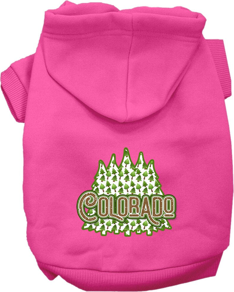 Pet Dog & Cat Screen Printed Hoodie for Small to Medium Pets (Sizes XS-XL), "Colorado Woodland Trees"