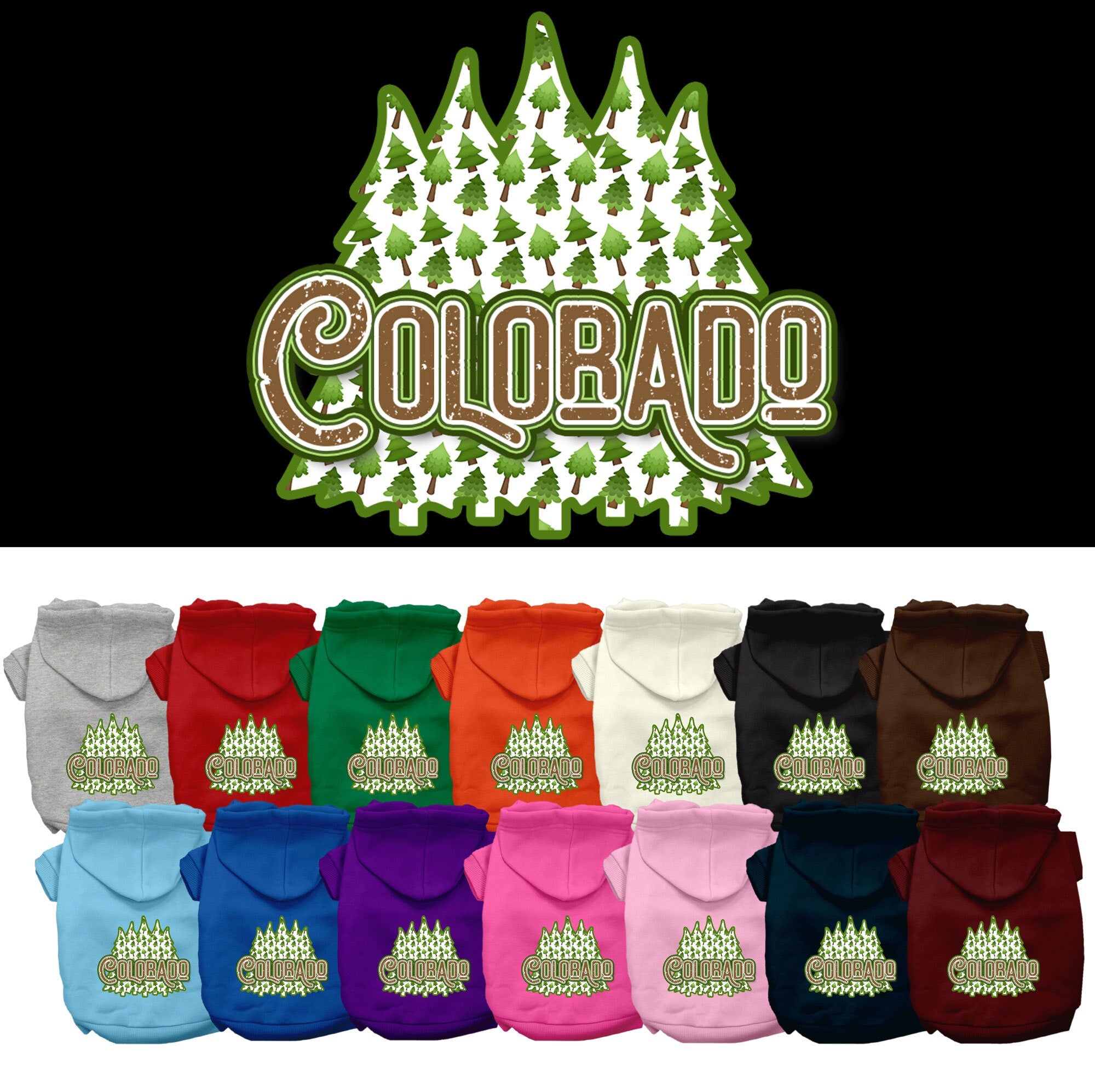 Pet Dog & Cat Screen Printed Hoodie for Small to Medium Pets (Sizes XS-XL), &quot;Colorado Woodland Trees&quot;