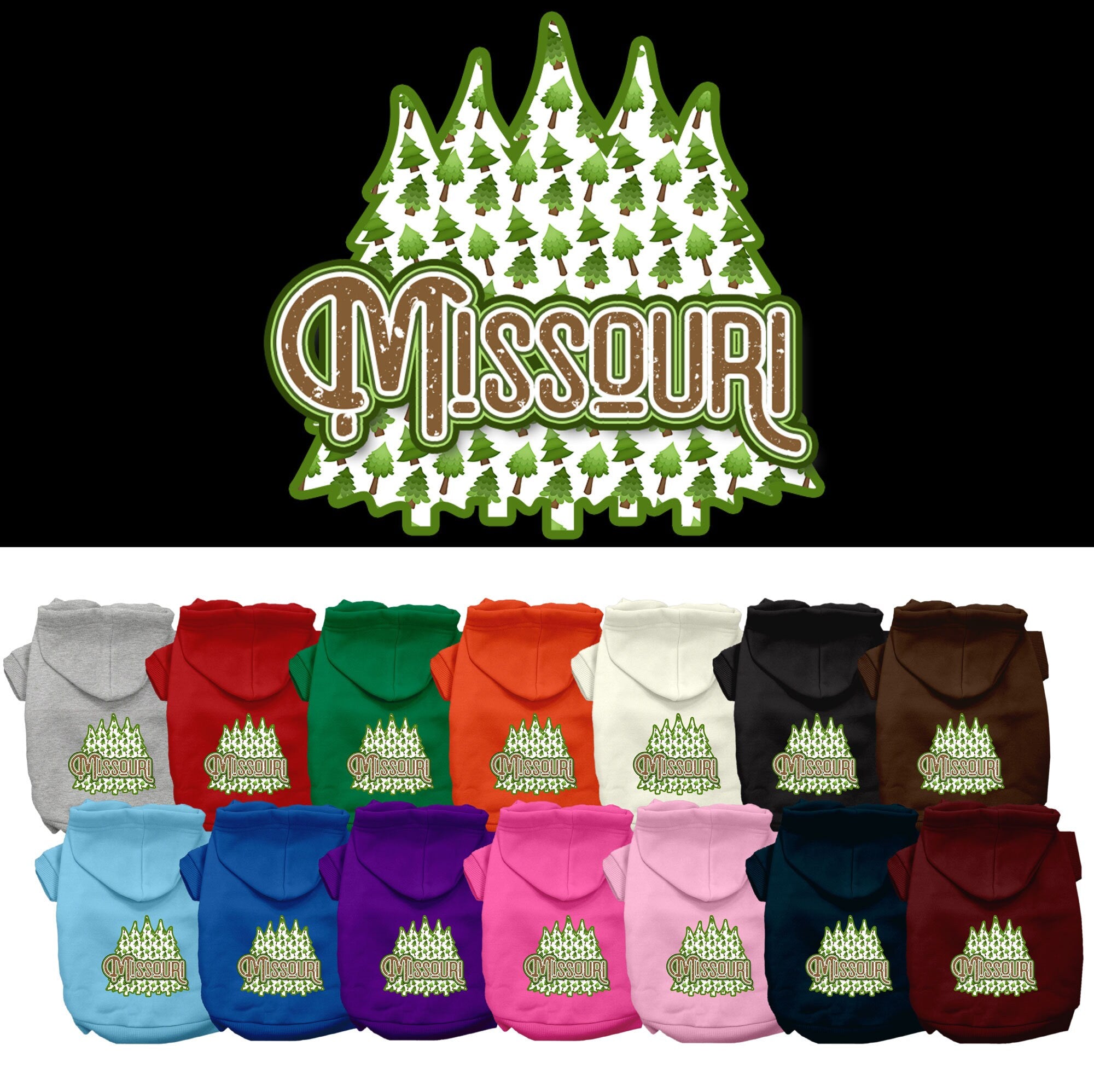 Pet Dog & Cat Screen Printed Hoodie for Small to Medium Pets (Sizes XS-XL), &quot;Missouri Woodland Trees&quot;