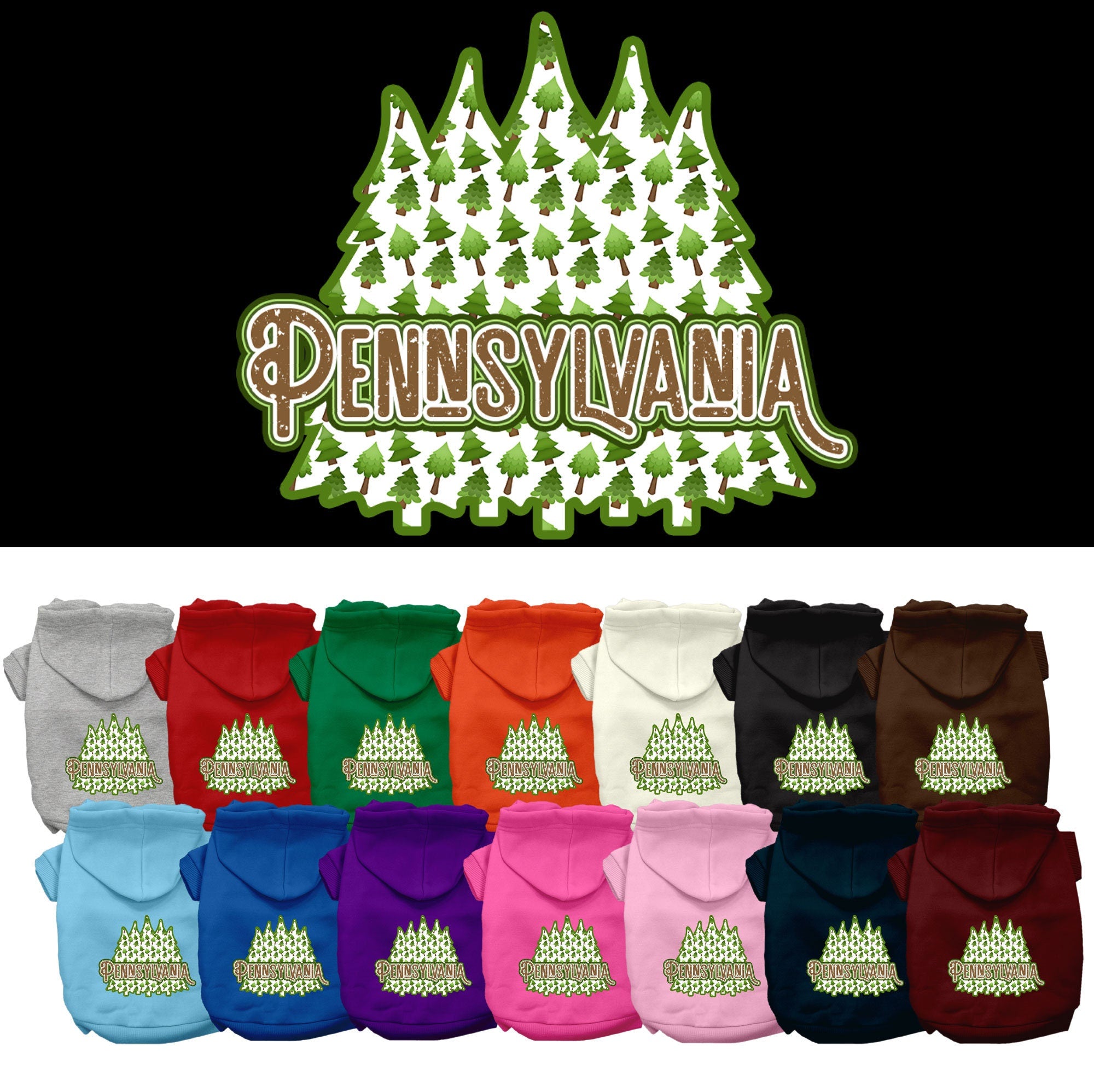 Pet Dog & Cat Screen Printed Hoodie for Small to Medium Pets (Sizes XS-XL), &quot;Pennsylvania Woodland Trees&quot;