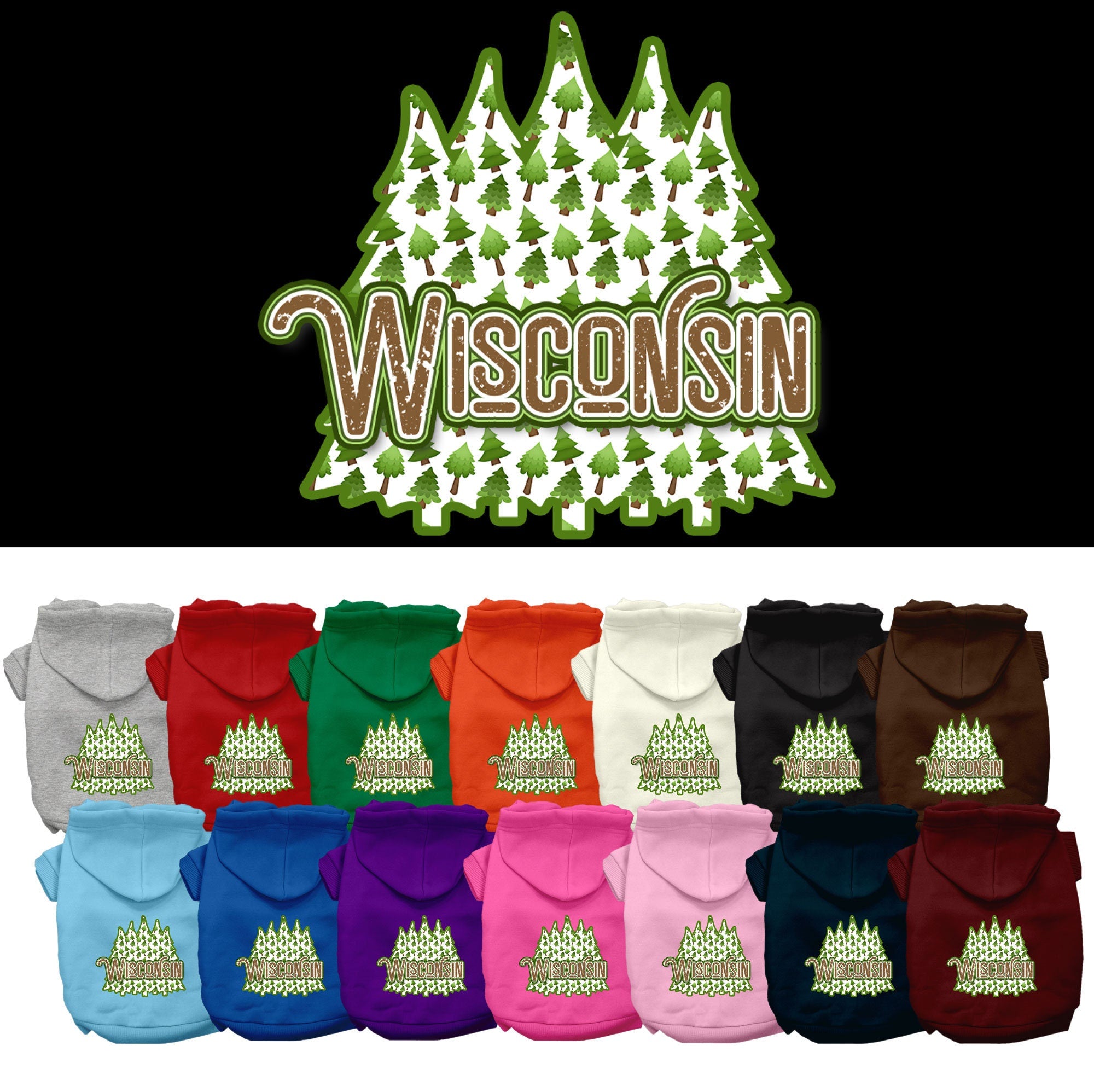 Pet Dog & Cat Screen Printed Hoodie for Small to Medium Pets (Sizes XS-XL), &quot;Wisconsin Woodland Trees&quot;