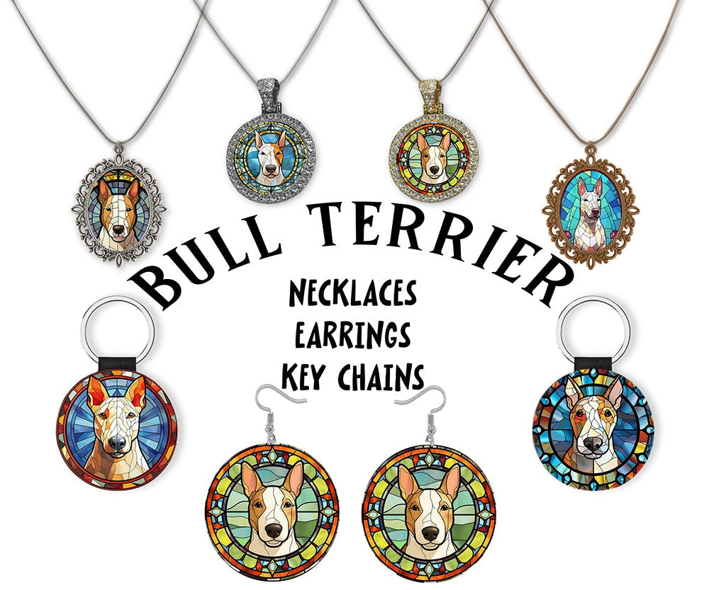 Bull Terrier Jewelry - Stained Glass Style Necklaces, Earrings and more!