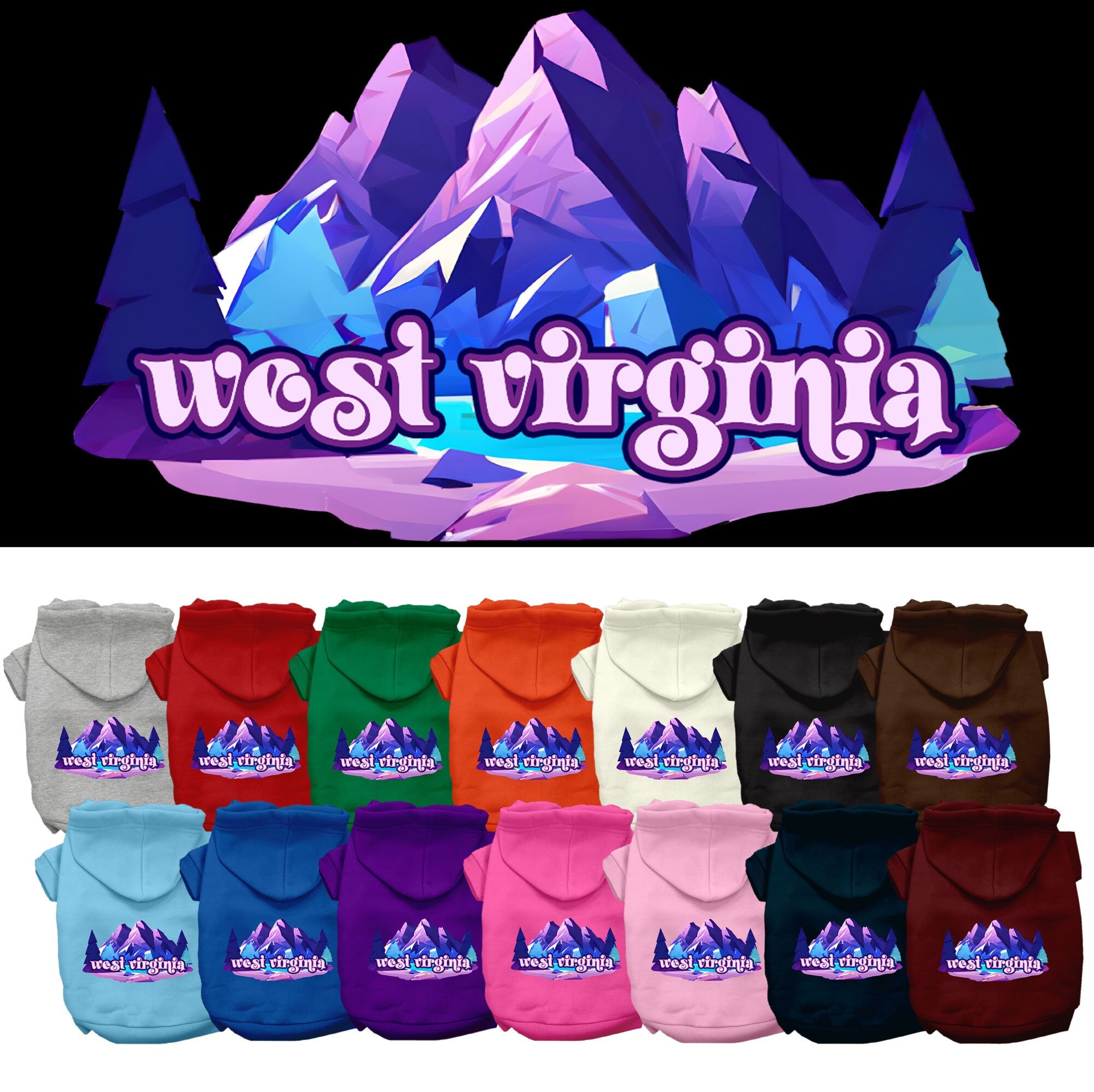Pet Dog & Cat Screen Printed Hoodie for Small to Medium Pets (Sizes XS-XL), &quot;West Virginia Alpine Pawscape&quot;