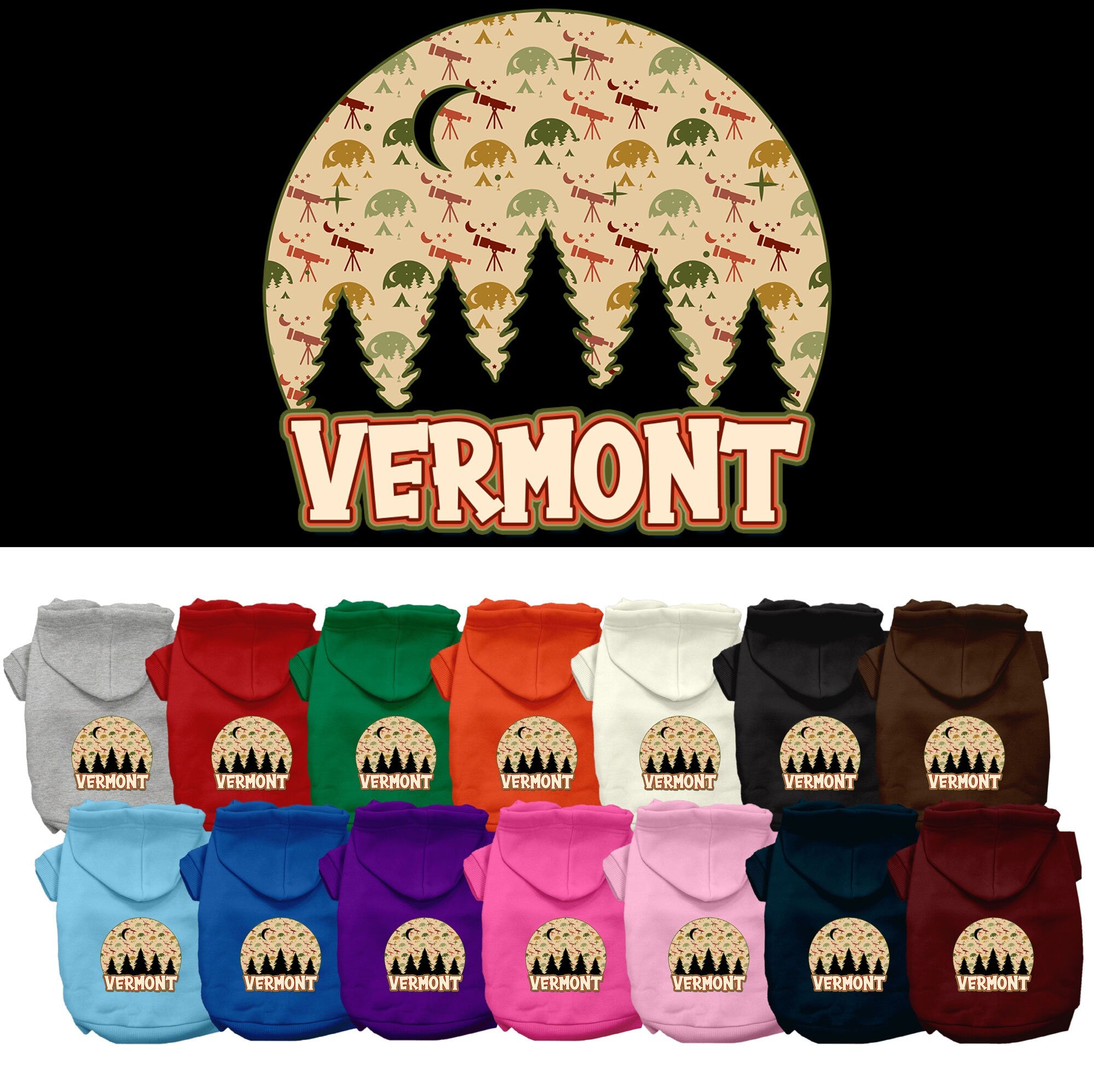 Pet Dog & Cat Screen Printed Hoodie for Small to Medium Pets (Sizes XS-XL), &quot;Vermont Under The Stars&quot;