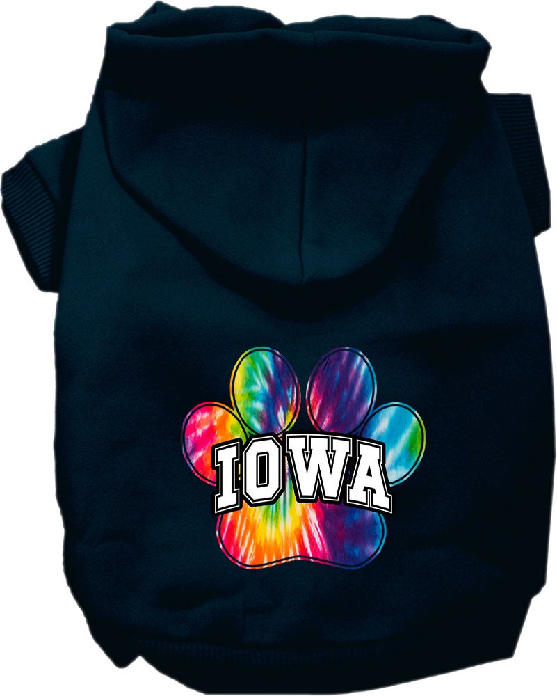 Pet Dog & Cat Screen Printed Hoodie for Small to Medium Pets (Sizes XS-XL), "Iowa Bright Tie Dye"