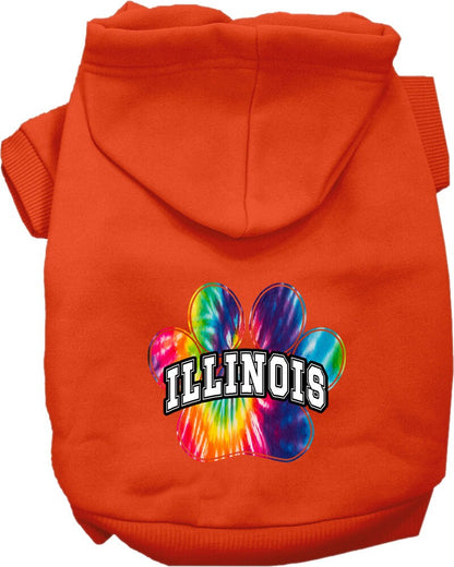 Pet Dog & Cat Screen Printed Hoodie for Small to Medium Pets (Sizes XS-XL), "Illinois Bright Tie Dye"