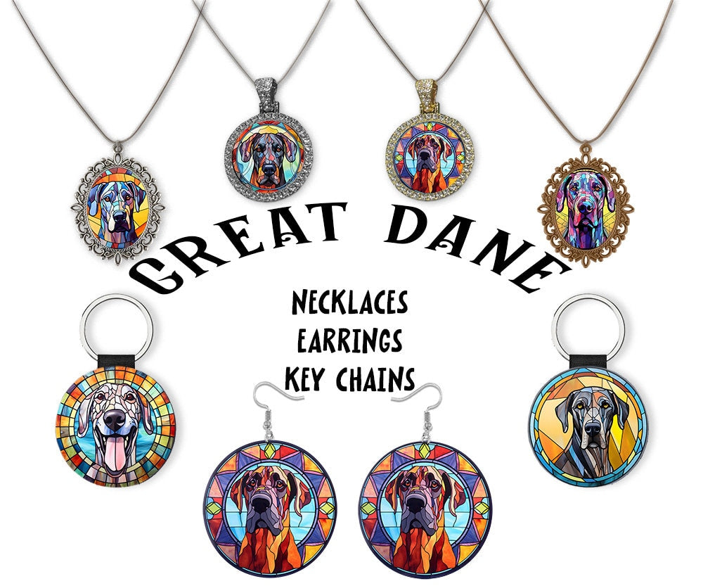 Great Dane Jewelry - Stained Glass Style Necklaces, Earrings and more!