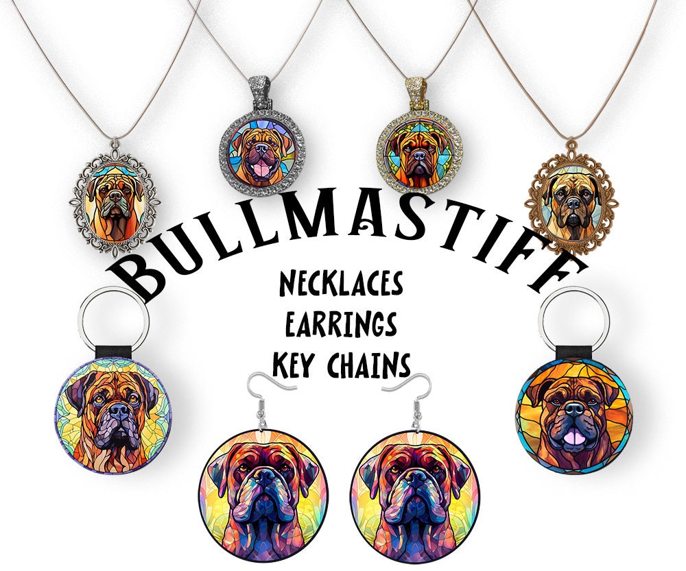 Bullmastiff Jewelry - Stained Glass Style Necklaces, Earrings and more!