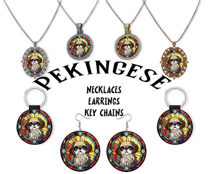 Pekingese Jewelry - Stained Glass Style Necklaces, Earrings and more!