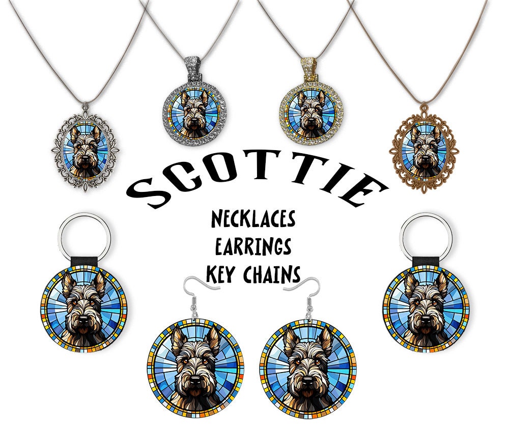 Scottish Terrier, Scottie Jewelry - Stained Glass Style Necklaces, Earrings and more!
