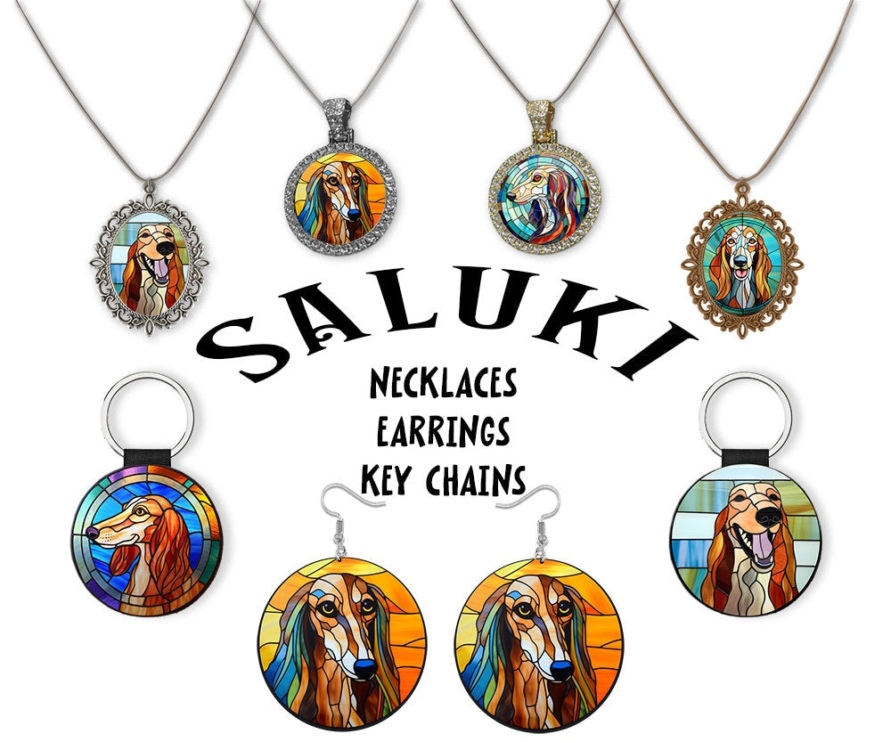 Saluki Jewelry - Stained Glass Style Necklaces, Earrings and more!