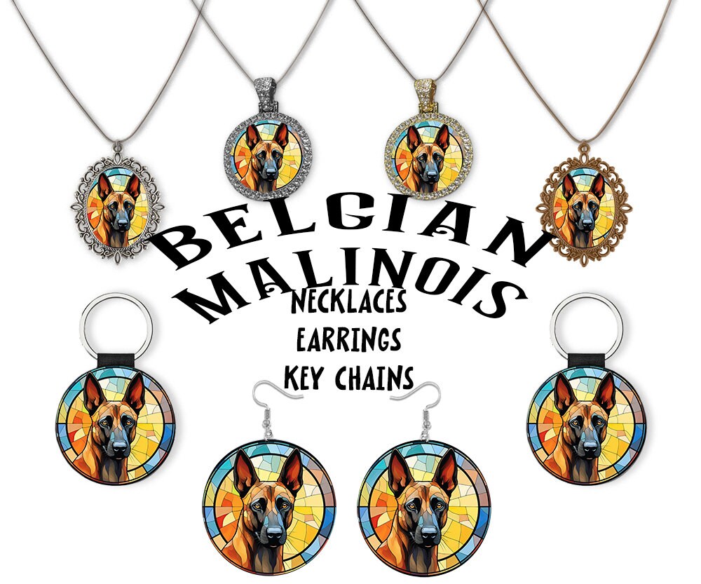 Belgian Malinois Jewelry - Stained Glass Style Necklaces, Earrings and more!