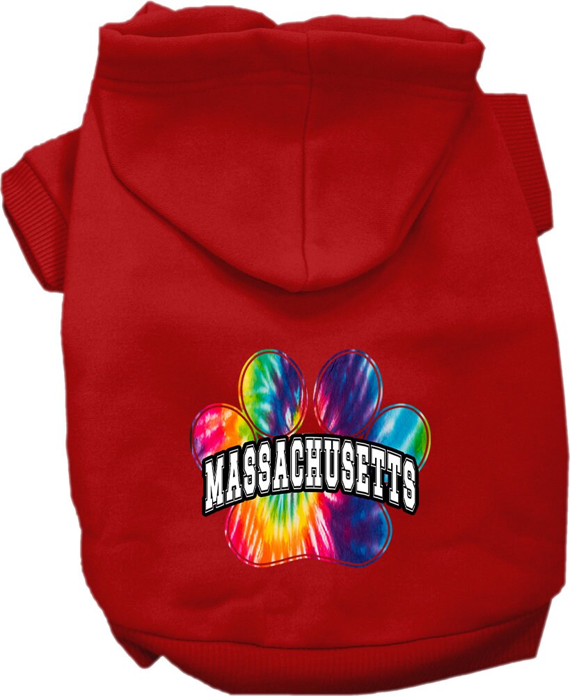 Pet Dog & Cat Screen Printed Hoodie for Medium to Large Pets (Sizes 2XL-6XL), "Massachusetts Bright Tie Dye"