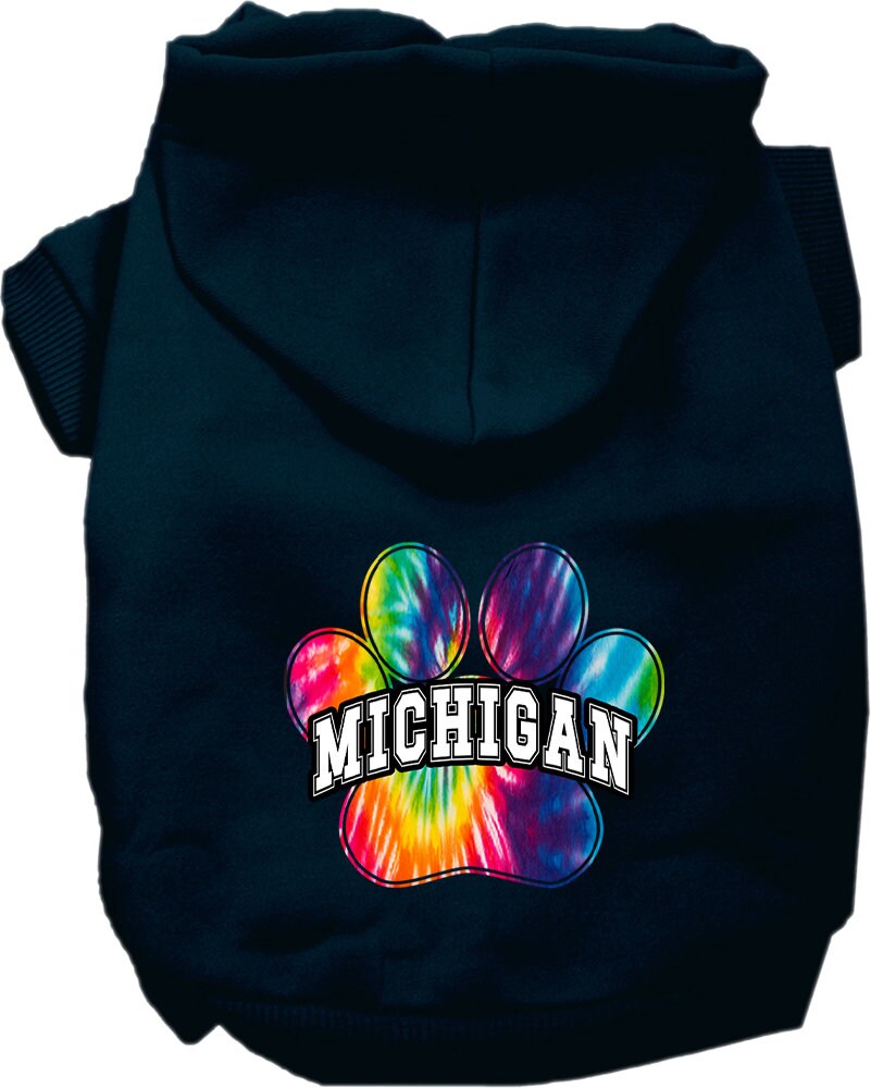 Pet Dog & Cat Screen Printed Hoodie for Small to Medium Pets (Sizes XS-XL), "Michigan Bright Tie Dye"