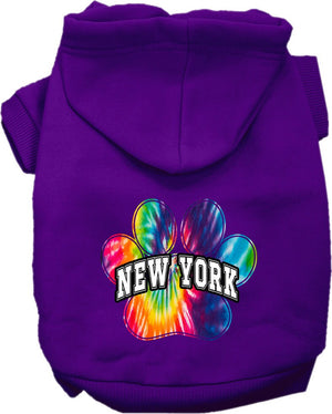 Pet Dog & Cat Screen Printed Hoodie for Medium to Large Pets (Sizes 2XL-6XL), "New York Bright Tie Dye"