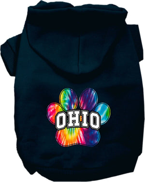 Pet Dog & Cat Screen Printed Hoodie for Medium to Large Pets (Sizes 2XL-6XL), "Ohio Bright Tie Dye"