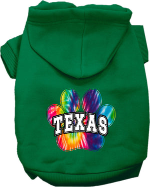 Pet Dog & Cat Screen Printed Hoodie for Small to Medium Pets (Sizes XS-XL), "Texas Bright Tie Dye"