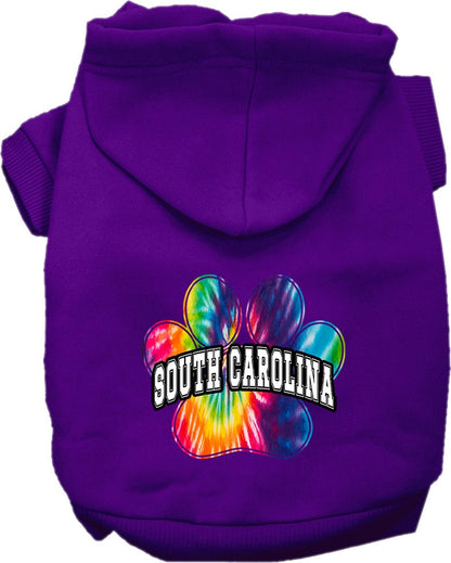 Pet Dog & Cat Screen Printed Hoodie for Medium to Large Pets (Sizes 2XL-6XL), "South Carolina Bright Tie Dye"