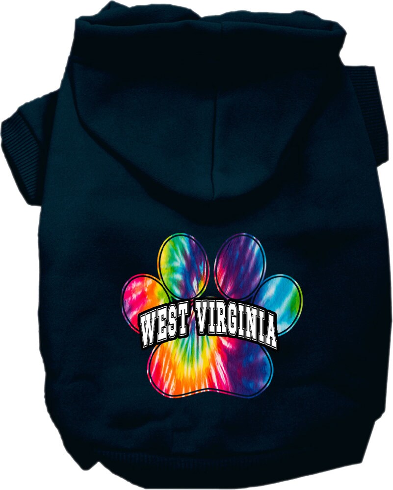 Pet Dog & Cat Screen Printed Hoodie for Medium to Large Pets (Sizes 2XL-6XL), "West Virginia Bright Tie Dye"