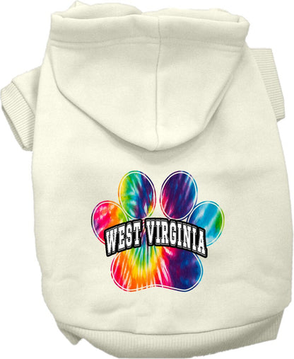 Pet Dog & Cat Screen Printed Hoodie for Medium to Large Pets (Sizes 2XL-6XL), "West Virginia Bright Tie Dye"