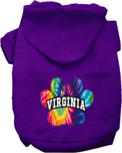 Pet Dog & Cat Screen Printed Hoodie for Small to Medium Pets (Sizes XS-XL), "Virginia Bright Tie Dye"