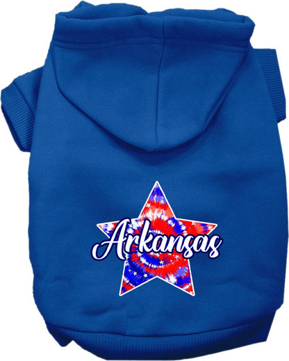 Pet Dog & Cat Screen Printed Hoodie for Medium to Large Pets (Sizes 2XL-6XL), "Arkansas Patriotic Tie Dye"