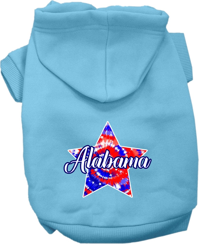 Pet Dog & Cat Screen Printed Hoodie for Small to Medium Pets (Sizes XS-XL), "Alabama Patriotic Tie Dye"