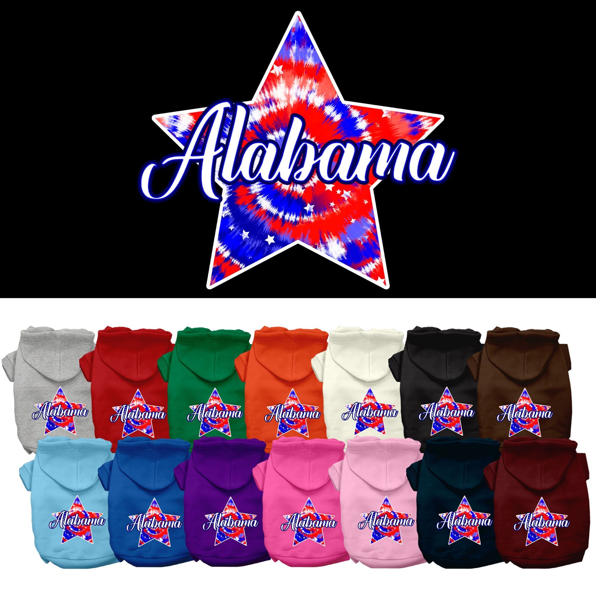 Pet Dog & Cat Screen Printed Hoodie for Small to Medium Pets (Sizes XS-XL), &quot;Alabama Patriotic Tie Dye&quot;