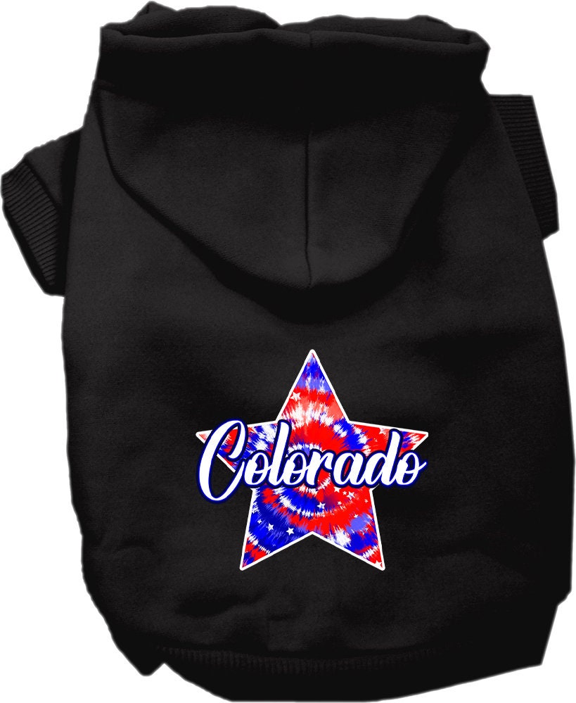 Pet Dog & Cat Screen Printed Hoodie for Small to Medium Pets (Sizes XS-XL), "Colorado Patriotic Tie Dye"
