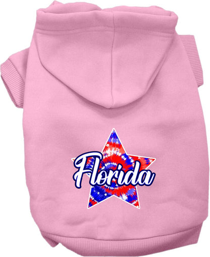 Pet Dog & Cat Screen Printed Hoodie for Small to Medium Pets (Sizes XS-XL), "Florida Patriotic Tie Dye"