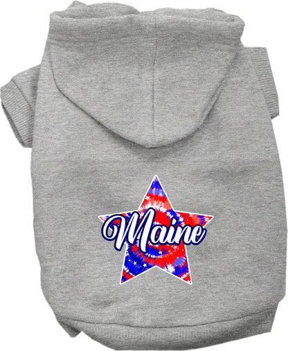 Pet Dog & Cat Screen Printed Hoodie for Small to Medium Pets (Sizes XS-XL), "Maine Patriotic Tie Dye"