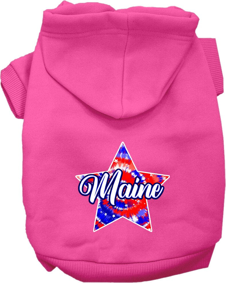 Pet Dog & Cat Screen Printed Hoodie for Small to Medium Pets (Sizes XS-XL), "Maine Patriotic Tie Dye"