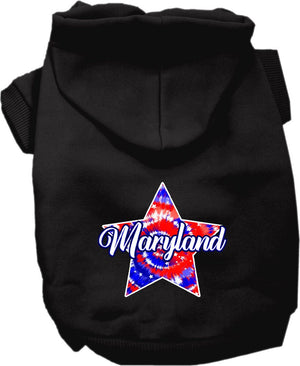Pet Dog & Cat Screen Printed Hoodie for Medium to Large Pets (Sizes 2XL-6XL), "Maryland Patriotic Tie Dye"