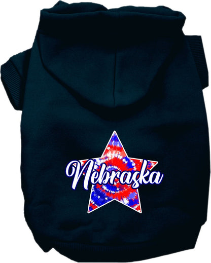 Pet Dog & Cat Screen Printed Hoodie for Small to Medium Pets (Sizes XS-XL), "Nebraska Patriotic Tie Dye"