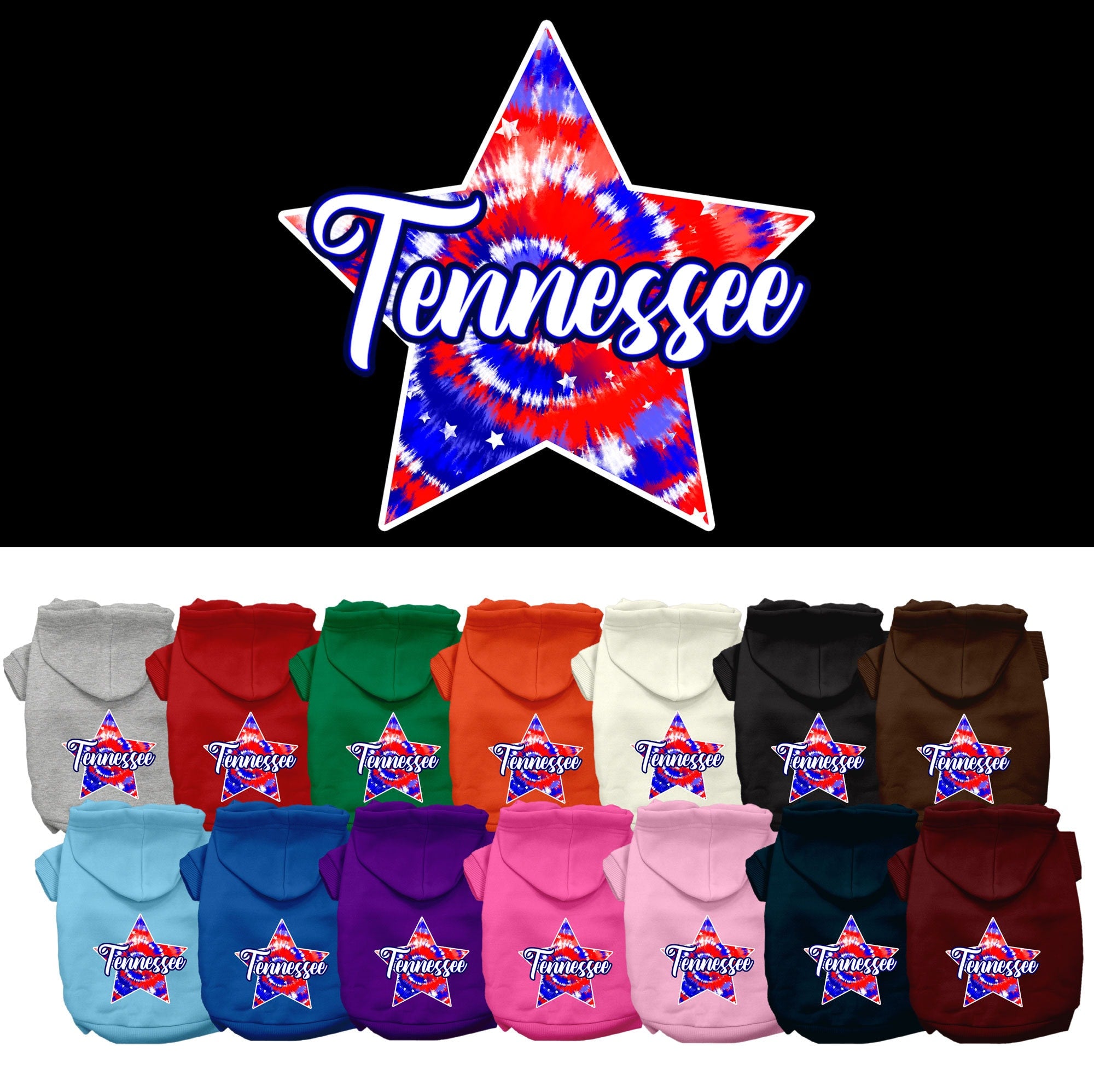 Pet Dog & Cat Screen Printed Hoodie for Medium to Large Pets (Sizes 2XL-6XL), &quot;Tennessee Patriotic Tie Dye&quot;