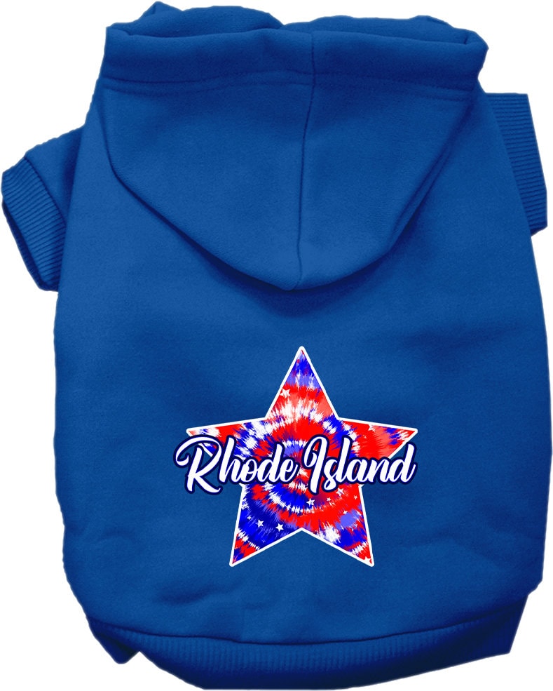 Pet Dog & Cat Screen Printed Hoodie for Small to Medium Pets (Sizes XS-XL), "Rhode Island Patriotic Tie Dye"