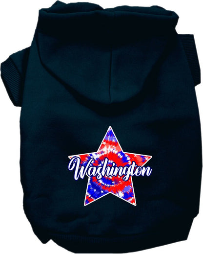 Pet Dog & Cat Screen Printed Hoodie for Small to Medium Pets (Sizes XS-XL), "Washington Patriotic Tie Dye"