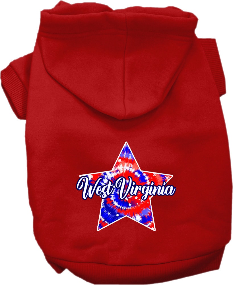 Pet Dog & Cat Screen Printed Hoodie for Small to Medium Pets (Sizes XS-XL), "West Virginia Patriotic Tie Dye"