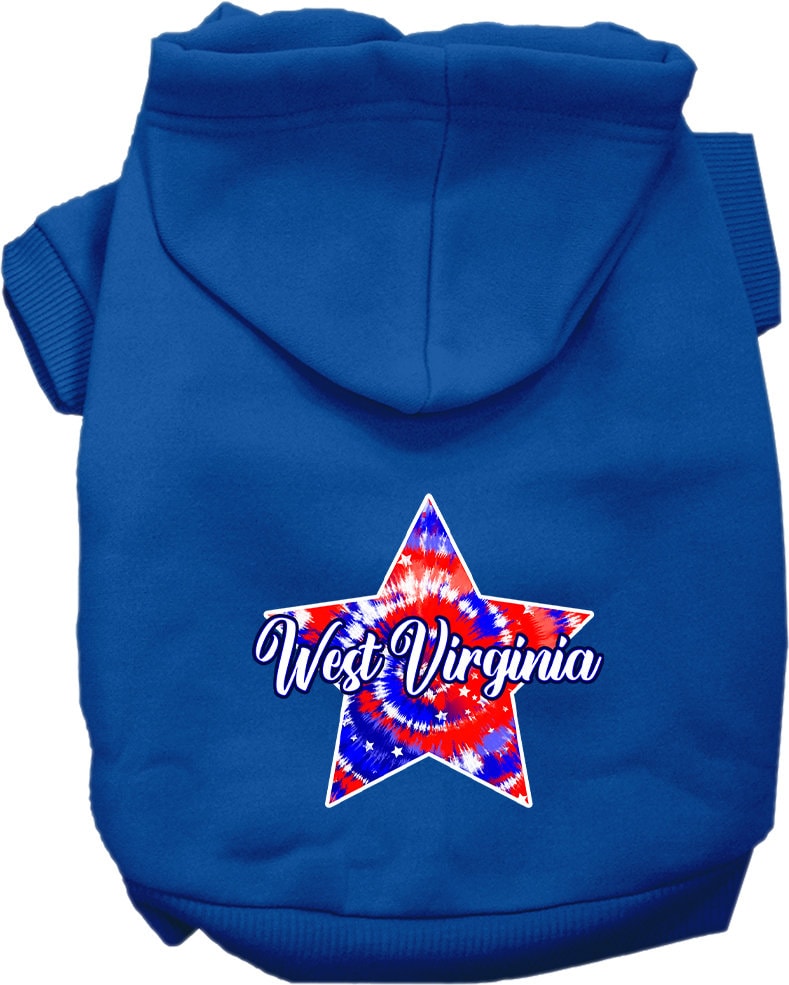 Pet Dog & Cat Screen Printed Hoodie for Small to Medium Pets (Sizes XS-XL), "West Virginia Patriotic Tie Dye"