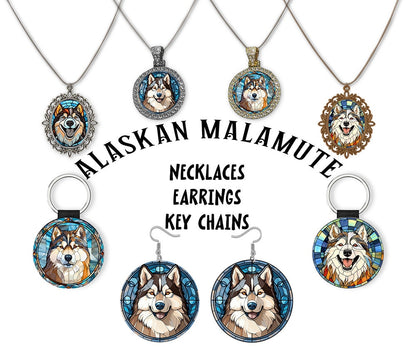 Alaskan Malamute Breed Jewelry - Stained Glass Style Necklaces, Earrings and more!