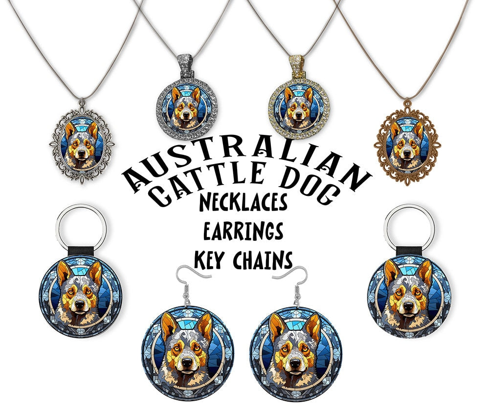 Australian Cattle Dog Breed Jewelry - Stained Glass Style Necklaces, Earrings and more!