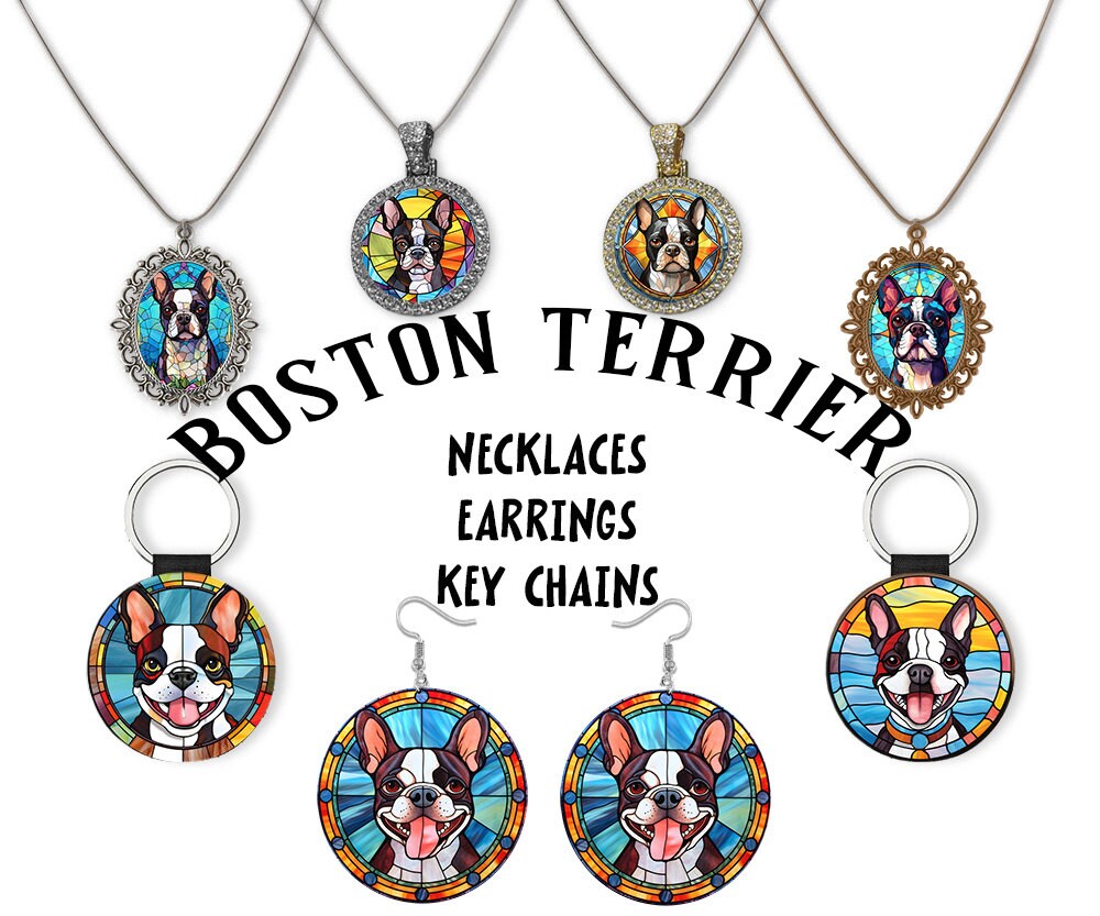 Boston Terrier Jewelry - Stained Glass Style Necklaces, Earrings and more!