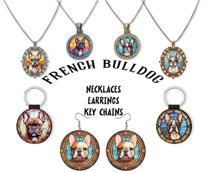 French Bulldog Frenchie Jewelry - Stained Glass Style Necklaces, Earrings and more!