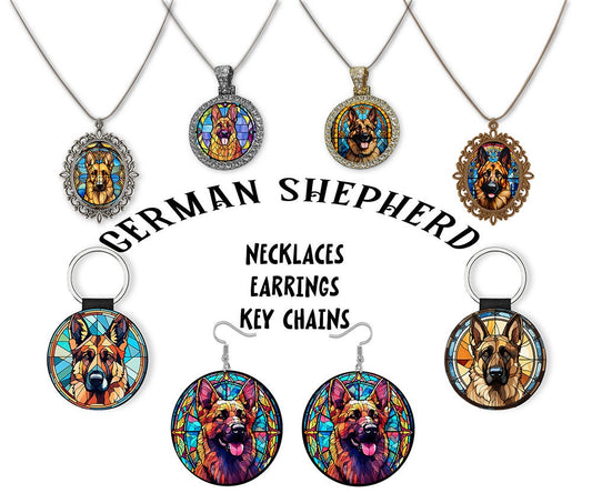 German Shepherd Jewelry - Stained Glass Style Necklaces, Earrings and more!