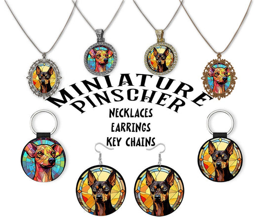 Miniature Pinscher Jewelry - Stained Glass Style Necklaces, Earrings and more!