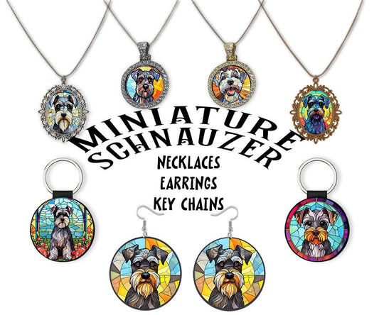 Miniature Schnauzer Jewelry - Stained Glass Style Necklaces, Earrings and more!