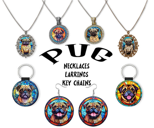 Pug Jewelry - Stained Glass Style Necklaces, Earrings and more!