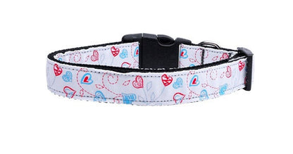 Pet Dog & Cat Nylon Collar or Leash, "Patriotic Crazy Hearts"