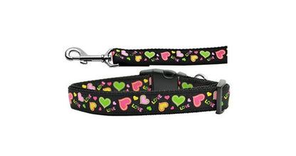 Pet Dog & Cat Nylon Collar or Leash, &quot;Neon Love&quot;